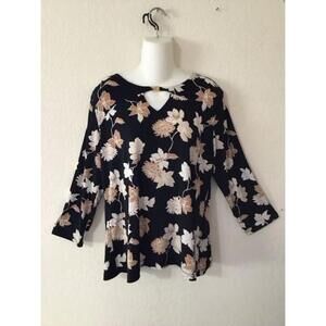Women's Liz Claiborne Floral Top - Size L - Black/Tan